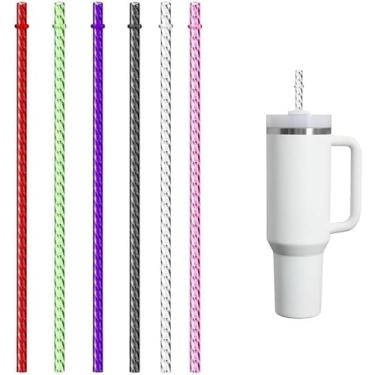 Imagem de 6 canudos de plástico reutilizáveis, canudos coloridos reutilizáveis de 0,8 x 26 cm, canudos de plástico reutilizáveis, canudos longos e duros de substituição para copos Starbucks