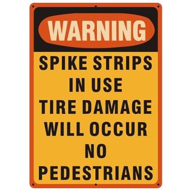 Imagem de Placa de aviso de 14 x 25 cm, aviso de danos de pneu de alumínio livre de ferrugem, à prova de intempéries, sem pedestres, sinal de segurança para calçadas, estradas privadas, entradas de
