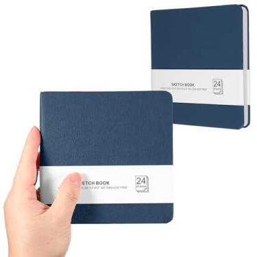 Imagem de PATIKIL Caderno de desenho pequeno, 14 x 13 cm, pacote com 2, mini bloco de papel aquarela, 300 g/m2, papel grosso, 24 folhas/48 páginas, bolso quadrado para desenhar, viagem, artista, adultos, azul