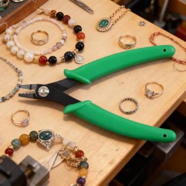 Imagem de Alicate de crimpagem de contas, ferramenta de crimpagem de contas de 2 mm e 3 mm, alicate de pressão com mandíbula dobrada de 3 entalhes, alicate de crimpador de joias, micro contas de tubo