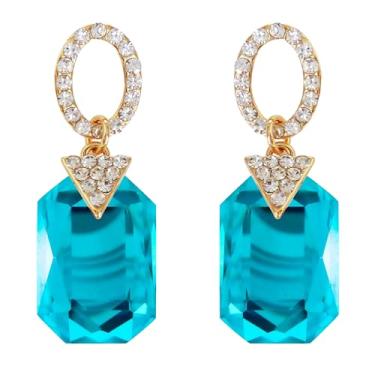 Imagem de Navachi Brincos pendentes de zircão quadrado de cristal branco banhado a ouro 18 k, Zinco Zircônia cúbica, Zircônia cúbica