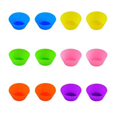 Imagem de 12 Pacotes de Formas Silicone Reutilizáveis para Bolo Forma Não Adesiva Moldes Cupcake Conjunto Apoios Forro Qualidade Premium Grau Alimentar Micro-on