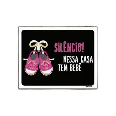 Imagem de Kit 3 Placas Silêncio Nessa Casa Tem Um Bebê Rosa - Sinalizo