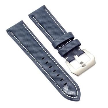 Imagem de SOMKB Pulseira de relógio de lona de nylon de fibra de carbono de 20 mm, 22 mm, 24 mm, 26 mm, para Panerai Hamilton TAG OMEGA HEUER masculina (cor: fecho prata azul, tamanho: 24 mm)