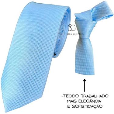Imagem de Gravata Azul Serenity Tecido Trabalhado Quadradinho para Padrinhos e C