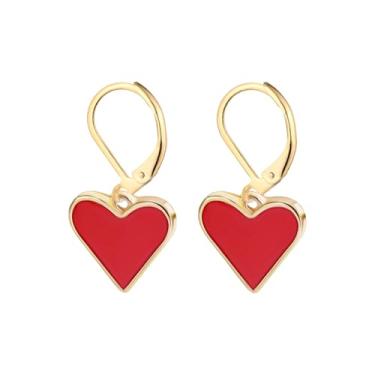Imagem de Brincos de argola pequenos de coração para mulheres, lindos pingentes de esmalte coloridos banhados a ouro com pingente de coração, pingente de gota, argola de pressão, moda Y2K, joias para namorada