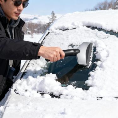 Imagem de Pá de neve de para-brisa de carro e raspador de gelo durável alça ergonômica compacta dois em um ferramenta de remoção de neve para carros, caminhões, SUVs, preto