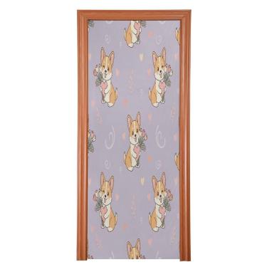 Imagem de Blueangle Capa elástica para porta de cachorro Corgi Dia dos Namorados - Faixa de porta frontal de tecido elástico para decoração de festa em casa ao ar livre (871)