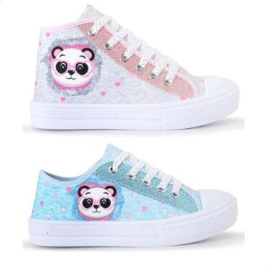 Imagem de Kit 2 Tênis Feminino Infantil Panda Botinha E Cano Curto - Lukys, Cinz