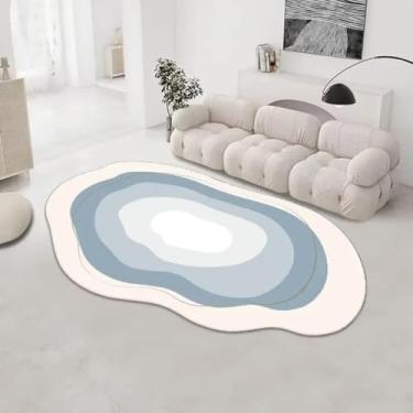 Imagem de Tapete oval irregular moderno para sala de estar, estilo simples, decoração, tapete de pelúcia para cabeceira de cama, tapete de banheiro lavável para porta (80x160cm 31,5x63in/Pelúcia-6)