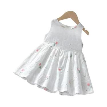 Imagem de Vestido de Verão Infantil Sem Mangas - Bordado e Estampado - Estilo Pr