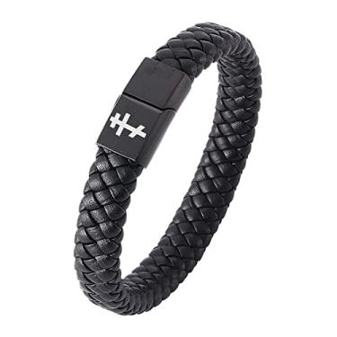 Imagem de Elegante pulseira de couro de crucifixo ortodoxo com fivela magnética de aço inoxidável, pulseira com símbolo de cruzes russas religiosa, lembrança de fé religiosa, presentes cristãos para comunhão de aniversário, Aço inoxidável Couro Aço inoxidável Couro Ímã, aço inoxidável