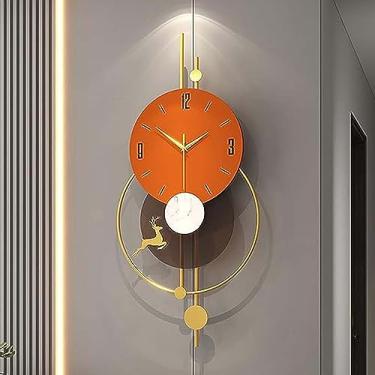 Imagem de WHLBD Relógio de parede decorativo grande, relógio de quartzo leve de 80 cm com movimento silencioso, relógio de parede para sala de estar, quarto, escritório, laranja