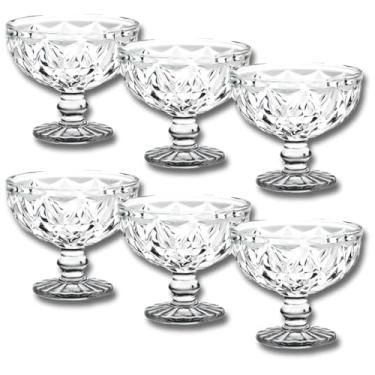 Imagem de Taça de Sobremesa Diamante 380ml Transparente para Mousse Sorvete Doces Vidro Relevo Elegante Taça de Vidro para Sobremesa Requintada