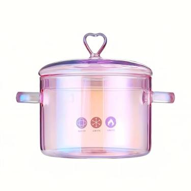 Imagem de yvsay Panela de vidro de 1400 ml com tampa, panela de fogão e panela com tampa e alça, panela de sopa transparente, panelas de vidro de borossilicato (2000 ml rosa)