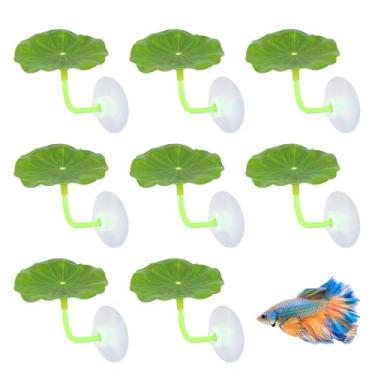 Imagem de Goktvai Conjunto de 8 peças de rede de folhas de betta, esconderijo de plástico macio para aquário com ventosas, cama de descanso para peixes Betta dormindo escondido brincando com plantas aquáticas