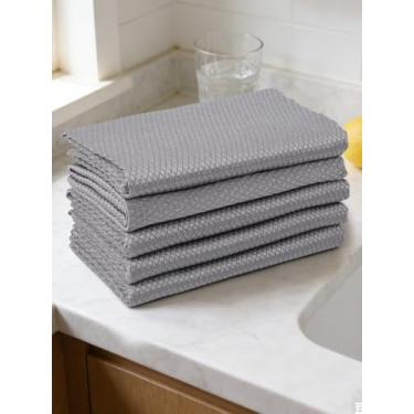 Imagem de Pacote com 5 toalhas de microfibra para carros, vidro, pano de limpeza de trama waffle reutilizável para casa, cozinha, oficinas, toalha de prato de microfibra absorvente sem fiapos, cinza, 30 x 30 cm