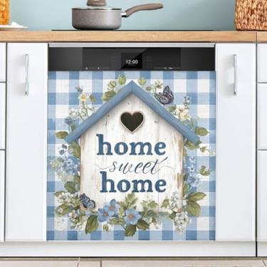 Imagem de Capa magnética para máquina de lavar louça, estampa azul, flores domésticas, decoração de cozinha, reutilizável, capa para lava-louças, painel de armários de eletrodomésticos, 58 x 66 cm