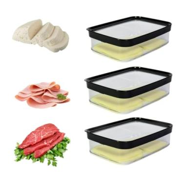 Imagem de Kit 3 Potes Herméticos Porta Frios Empilháveis Acrílico com Tampa 1100ml Organizador Geladeira(Preto)