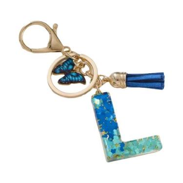 Imagem de Chaveiro De Letra Inicial Com Borboleta Azul Royal E Franjas, Acessóri