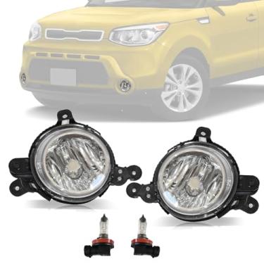 Imagem de JX RACING Farol de neblina compatível com Kia Soul 2014-2016 Conjunto de faróis de neblina cromados, lado direito do passageiro, lado esquerdo do motorista, lâmpadas de neblina de halogênio com