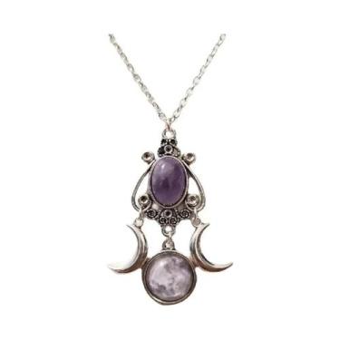 Imagem de Colar Feminino Retrô De Ametista Com Estampa De Deusa Da Lua, Joia Cri