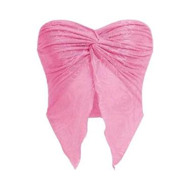 Imagem de Top Cropped Sem Alças Com Frente Torcida Sexy Y2K Para Mulheres, Com B