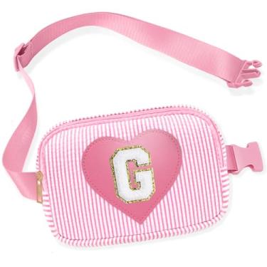 Imagem de Pochete infantil para meninas, bolsa tiracolo com inicial rosa, 4, 5, 6, 7, 8, 9, 10, 11, 12, 13 anos, ideias de presente de aniversário para meninas, rosa, G