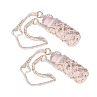 Imagem de Eiyye Bolsa transversal para garrafa de água de crochê de algodão, 2 peças, suporte para transporte de bebidas, bolsa feita à mão