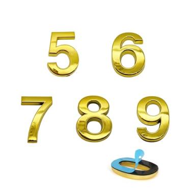 Imagem de NumRealm Número de porta, números de casa à prova d'água 3D, endereço de caixa de correio autoadesiva, jardim, apartamento, hotel, sinalização, ouro, 5 a 9