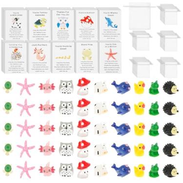 Imagem de Conjunto de 50/100 peças de presentes de agradecimento de animais mistos, cartões engraçados de trocadilho de animais de resina, inclui cartões de agradecimento de animais de resina e bolsas de