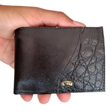 Imagem de Carteira Masculina Preta em material sintético Dobrável com Acabamento