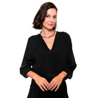 Imagem de Blusa Feminina Biamar Liocel Gola V Manga Longa Preto-Feminino