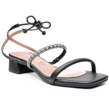Imagem de Sandália Vizzano Salto Baixo Tira Strass Feminina - Preto - 40-Feminino