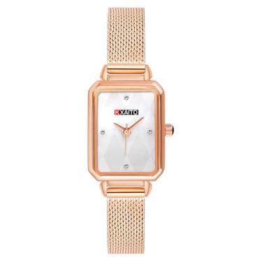 Imagem de KXAITO Relógio feminino com mostrador verde malaquita, caixa quadrada, pulseira de couro, relógios à prova d'água 3ATM, presente para Natal, Dia dos Namorados, Dia das Mães, aniversário, Malha, ouro