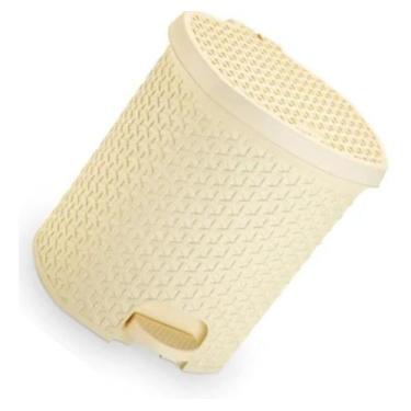 Imagem de Lixeira Cesto Lixo Cozinha Banheiro Pedal 6 L Rattan CREME - PLASNORTO