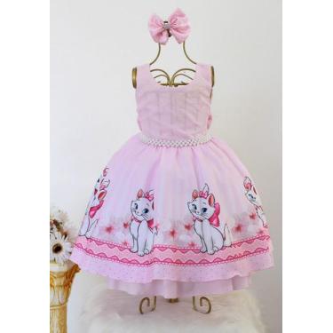 Imagem de Vestido Infantil Gatinha Marie Festa Temática E Tiara - Pingo De Gente