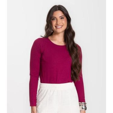 Imagem de Blusa Feminina Canelada Com Manga Longa Rovitex Vermelho, P, Vermelho