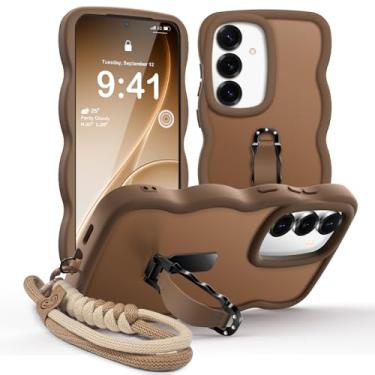 Imagem de Miss Arts Capa protetora para Samsung Galaxy S24/S25 com suporte e alça, encaracolado, ondulado, translúcido, fosco, à prova de choque, capa protetora para Galaxy S24/S25, marrom