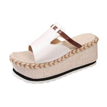 Imagem de Sandálias femininas de bico aberto com bico aberto confortáveis e modernas para design de plataforma casual primavera verão, Branco, 35