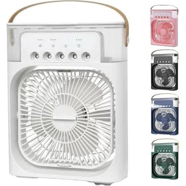 Imagem de Ventilador Portátil 3 em 1 Mini Ar Condicionado – Climatizador e Umidificador de Ar com LED, Tanque 600ml, 3 Velocidades, Pulverizador 5 Furos, Silencioso, Bivolt, Cor Preto