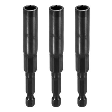 Imagem de HARFINGTON 3 peças de broca de chave de porca soquete métrico de 7 mm haste sextavada de 1/10.2 cm (3,15" (80 mm) soquetes de 6 pontos extralongos conjuntos de parafusos de aço Cr-V de troca rápida