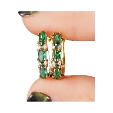 Imagem de Brincos De Argola Dourados Com Zircônia Verde Para Mulheres, Acessório