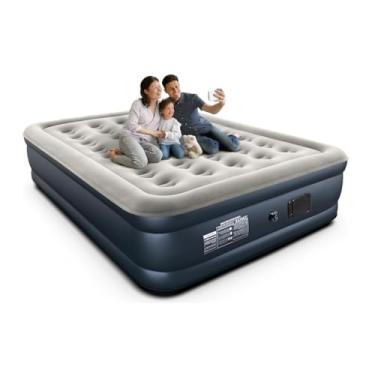 Imagem de Trailabo Colchão Inflável Queen Size 205 * 155 * 36 CM com Bomba de Ar Elétrica Integrada, Infiação e Deflação Rápidas e Automáticas, Recarregável, para Famílias e Camping - Azul Marinho