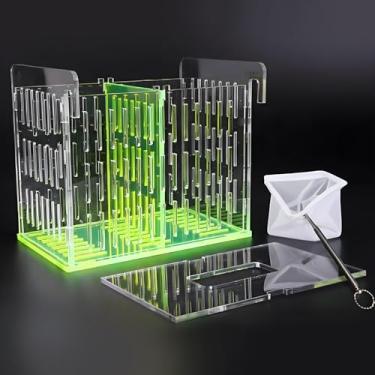 Imagem de Caixa de reprodução de acrílico para aquário com rede extensível - caixa de criador de tanque de peixes, incubatório de aclimatação de isolamento para peixes de água salgada e de água doce, camarão