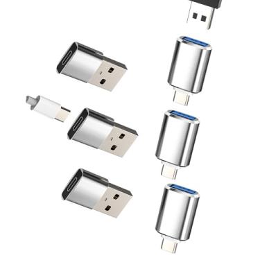 Imagem de Adaptador USB C macho para USB fêmea (pacote com 6) conector de cabo tipo C para USB-A adaptador de carregador OTG 3.0 unidade conector de dados para Apple MacBook para iPhone 16 Pro Max para iPad Pro