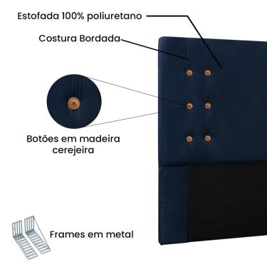 Imagem de Cabeceira Cama Box King 195cm e Recamier Gênova Suede Azul Marinho S04 - D'Rossi