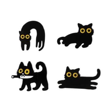 Imagem de Broche De Esmalte Gato Preto Desenho Animado Olhos Grandes Gatinho Ani