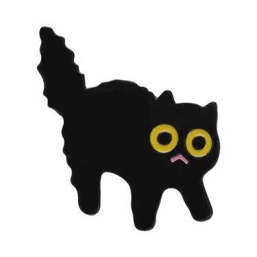 Imagem de Broche De Esmalte Gato Preto Desenho Animado Olhos Grandes Gatinho Ani
