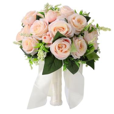 Imagem de Aqur2020 Buquê de Rosas de Casamento, Flores Artificiais Realistas Com Aderência Leve e Confortável e Design Resistente Ao Desbotamento para Noiva, Dama de Honra, Festa, Decoração de (champanhe)